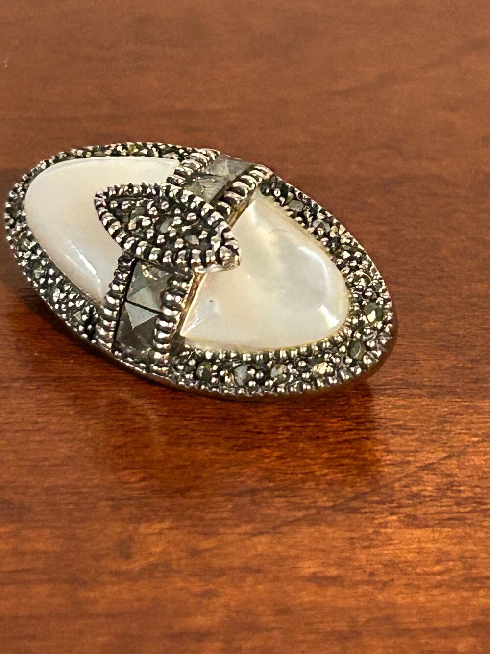 Vintage 925 Sterling Silver Mother of Pearl Round Pin Brooch 1 Inch